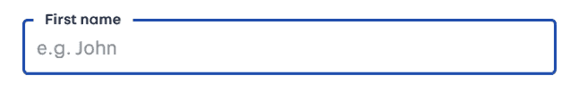 Screenshot of ‘First name’ input with some placeholder text reading ‘e.g. John’